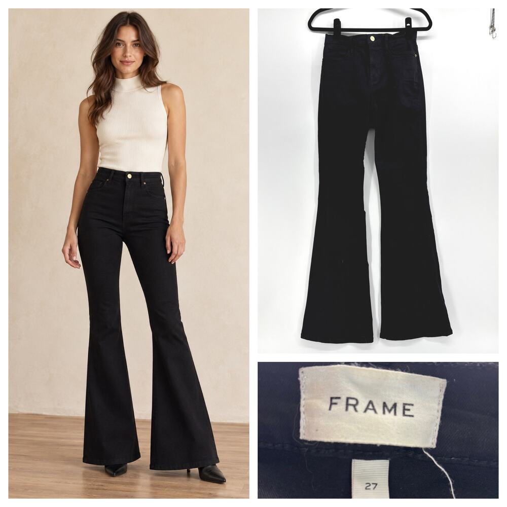 FRAME Le High Flare Jeans Black Wash Denim Women's Size 27 x 33 Bootcut Stretchy